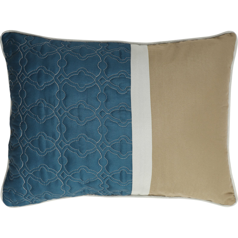 Queen Blue and Beige Microfiber Damask Comforter Set