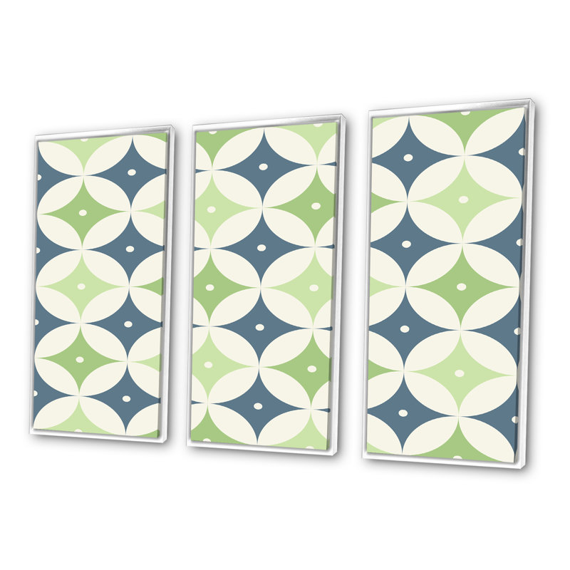 «Retro Geometric Design V», reproduction de cadre photo sur toile 3 pièces, H 32 po x l 48 po x P 1 po, Cadre blanc