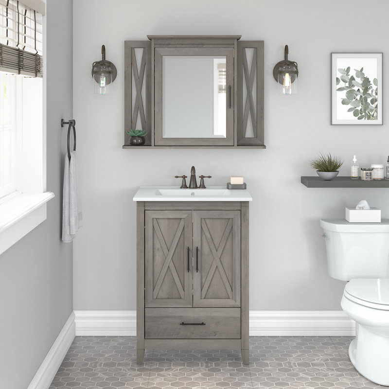 Edion Single Bathroom Vanity with Ceramic Top, Gray