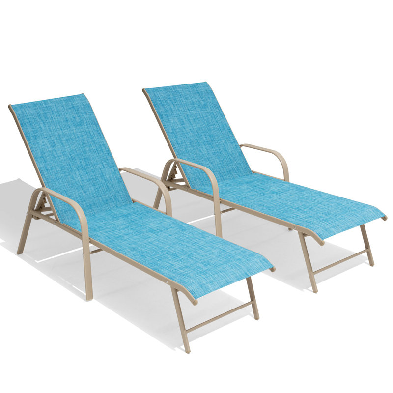 Ensemble de chaises longues inclinables 60,6 po Poultney, Bleu / Beige