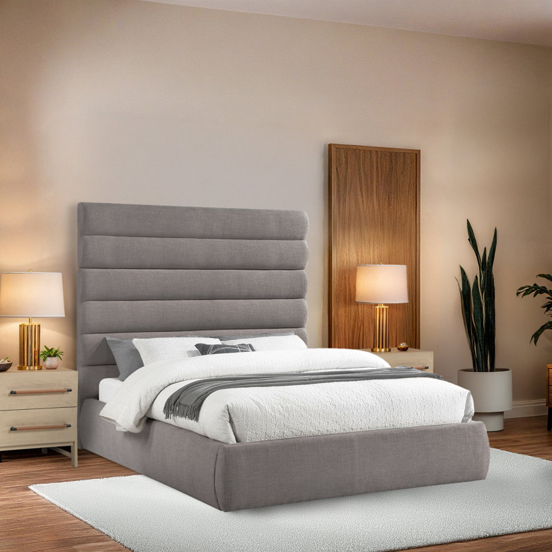 Lit en tissu Adam, Grand, Tissu texturé lin taupe