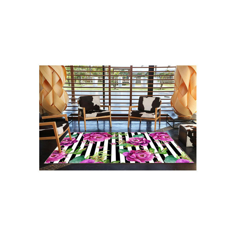 Tapis tissé mauve à motif floral coloré, Sous-tapis carré 3 pi 3 po inclus