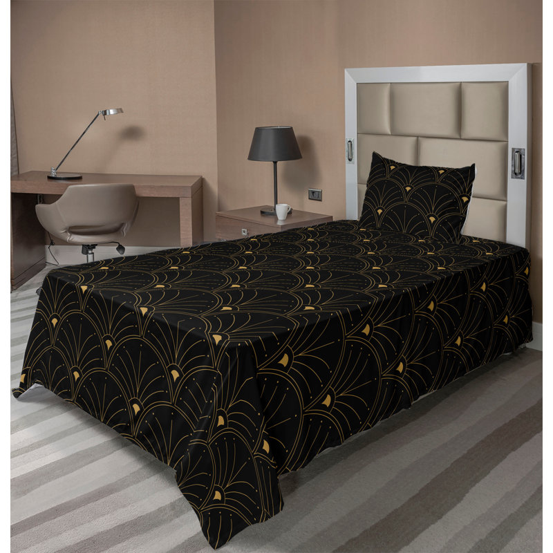 Ensemble de draps à motif de feuilles de palmier 4 pièces Ambesonne, Ensemble de draps pour lit simple avec 1 taie d'or
