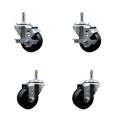 Soft Rubber Wheel Swivel Grip Ring Stem Set 2 Brakes SCC