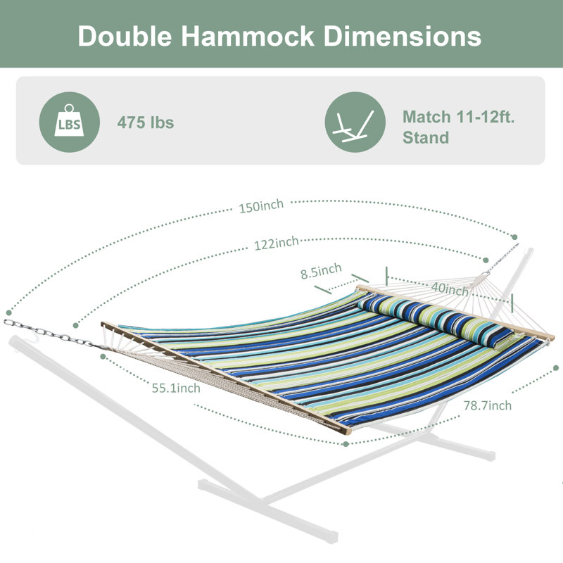 Hamac double classique Volkrad, Lime / bleu marine / rayures noires