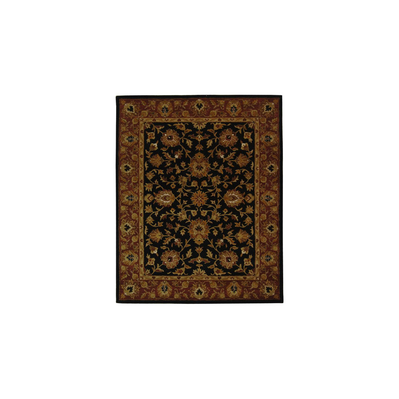 Tapis oriental en laine / coton / latex touffeté à la main Balthrop en noir / orange, Rectangle 4 pi 6 po x 6 pi 6 po