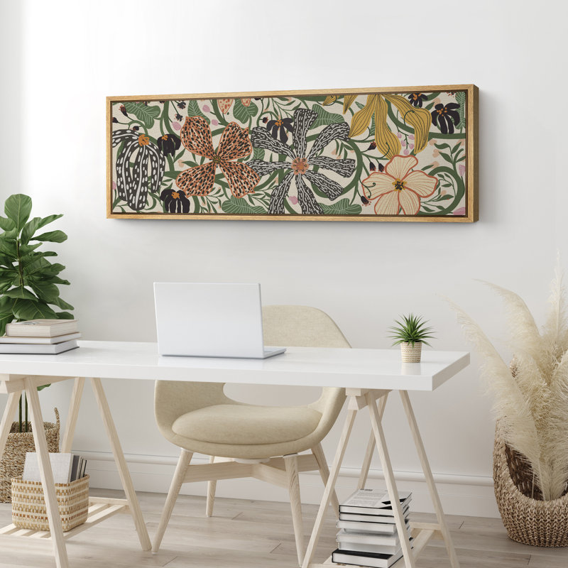 Abstrait art floral botanique vert Mid Century Modern, H 20 po x l 60 po, Naturel