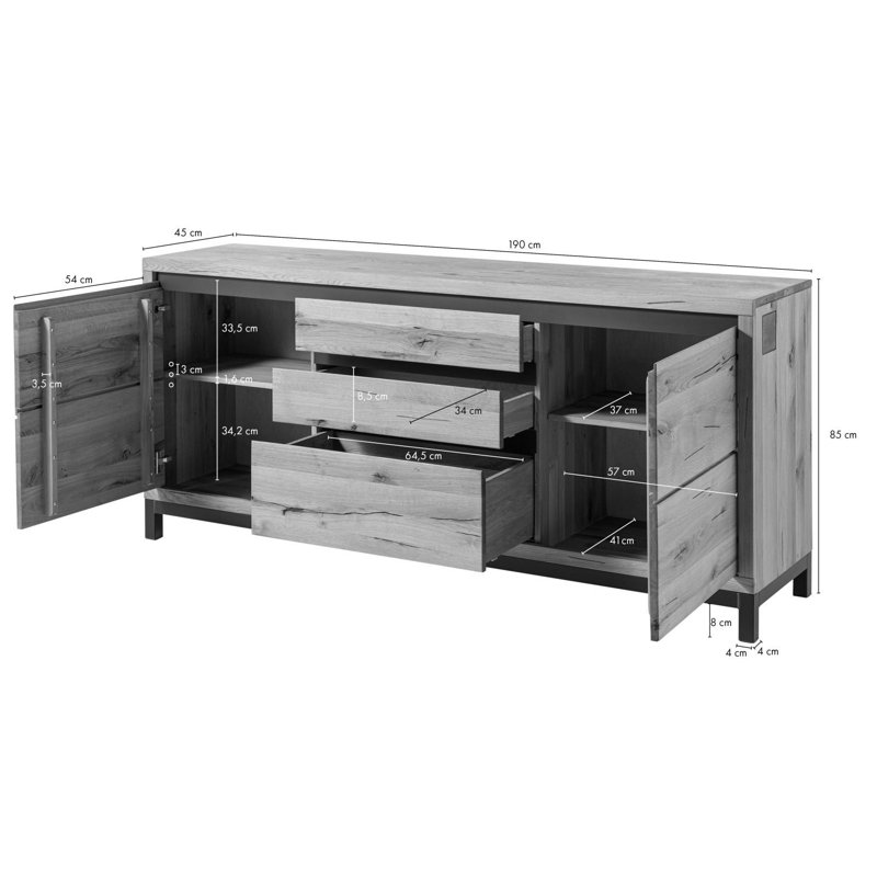 Villanders 190cm Solid Wood Sideboard, Grey/Brown/Blue
