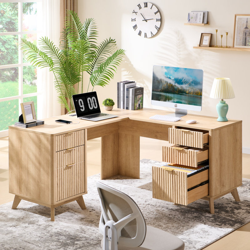 Bureau de direction en L 59 po, Chêne naturel