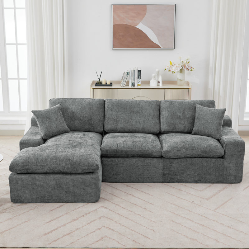 Canapé modulaire rembourré 107,9 po Cloud avec coussin double couche et poches latérales, Gris chenille