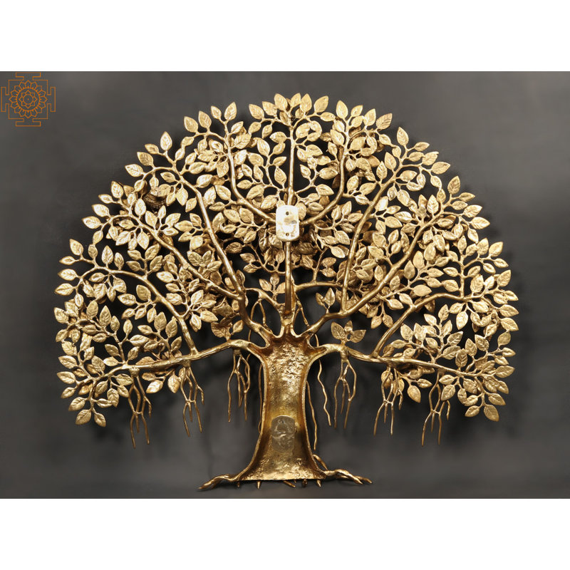 28" Handcrafted Brass Bodhi Tree Wall Art – Sacred "Tree of Life" Metal Sculpture