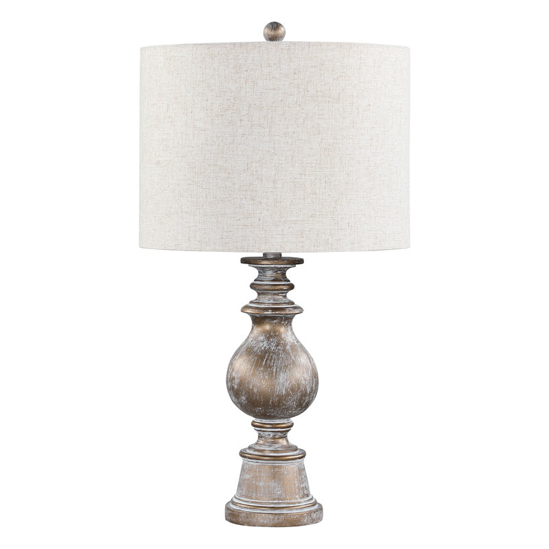 Lampe de table Wahlburg Oatmeal and Antique Drum Shade - Lampe de table moderne en tissu avec éclairage doux et diffus pour le salon et la chambre à coucher