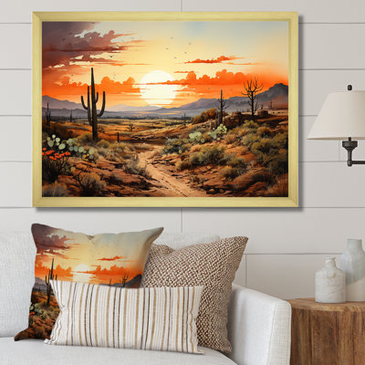Silhouette orange, Cactus, lever de soleil - Cactus, art mural