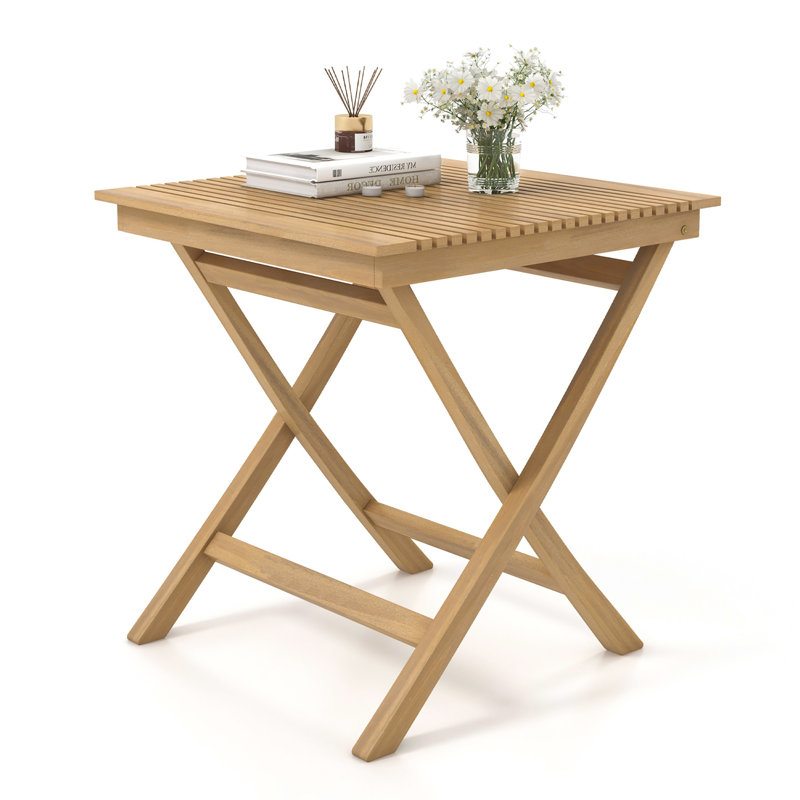 Table bistro 27,5 po avec plateau de table à lattes en bois robuste et patio épaissi, 1