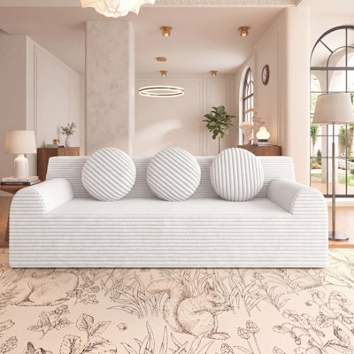 Canapé 71 pouces en velours côtelé 3 places avec coussins profonds et spacieux et 3 coussins décoratifs; aucun assemblage requis; convient aux chambres à coucher et aux bureaux