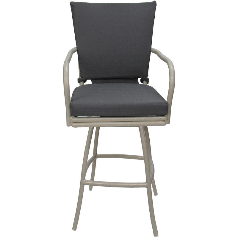 Tabouret de comptoir d'extérieur 26 po avec coussin Schear, Gris foncé, Beige