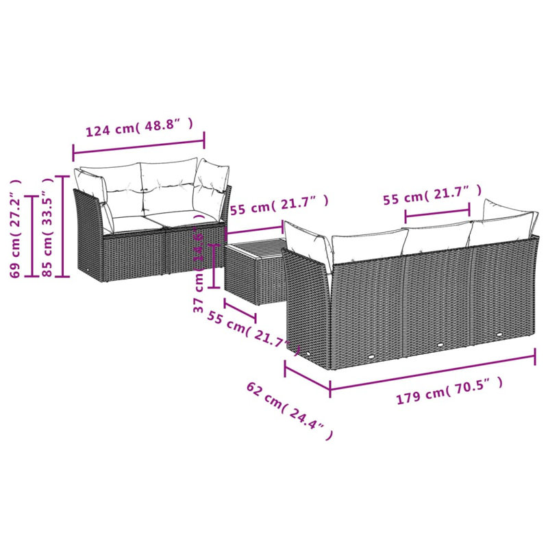 Vidaxl Garden Sofa Set PE Rattan 6 Piece Set Modular, Beige