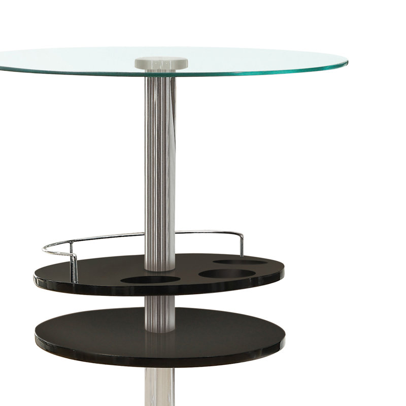 Table de bar en verre avec rangement pour le vin noir et chrome