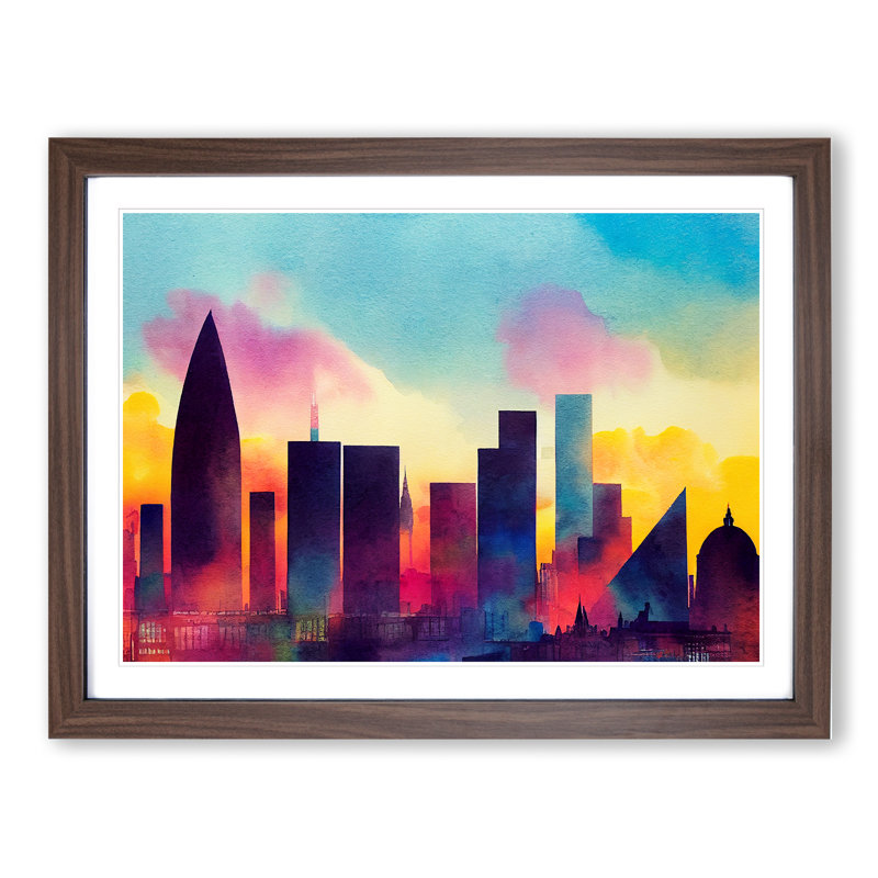 London Skyline Vol.4 Abstract - Single Picture Frame Painting, 34cm H x 46cm W x 2cm D, Walnut