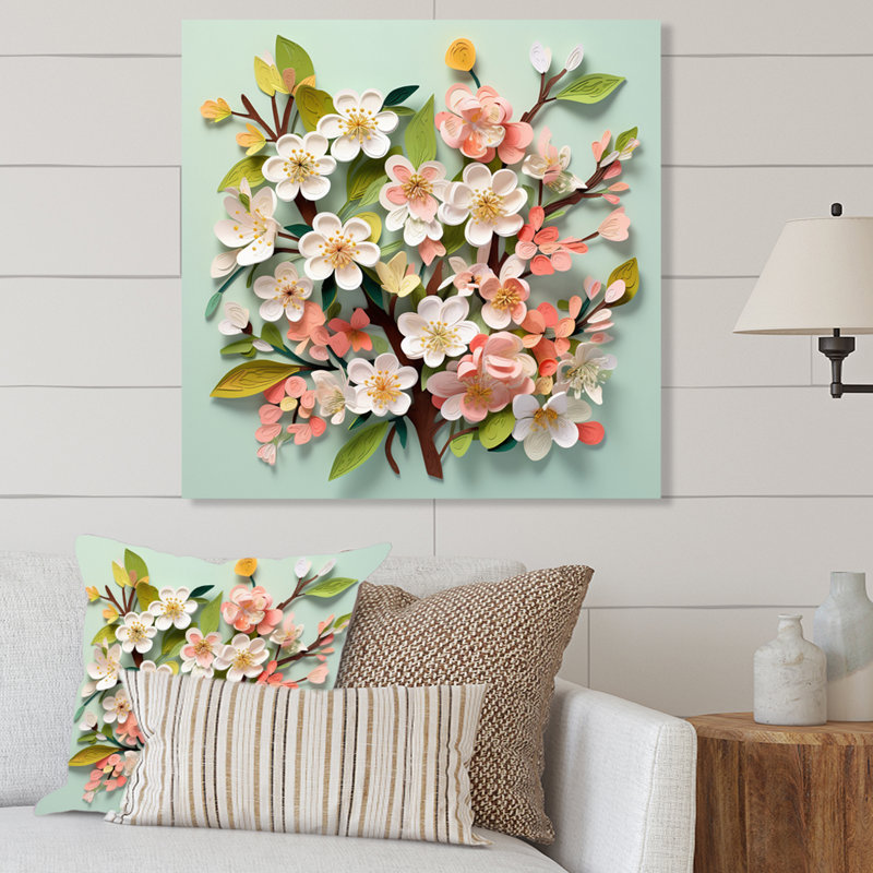 Corail pomme Blossom Collage II - art mural floral en métal, H 16 po x l 16 po x P 1 po