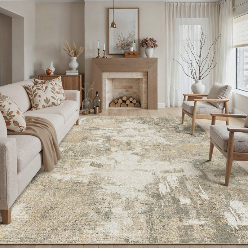 Violet Abstract Beige/Grey Area Rug, Runner 2' x 8'