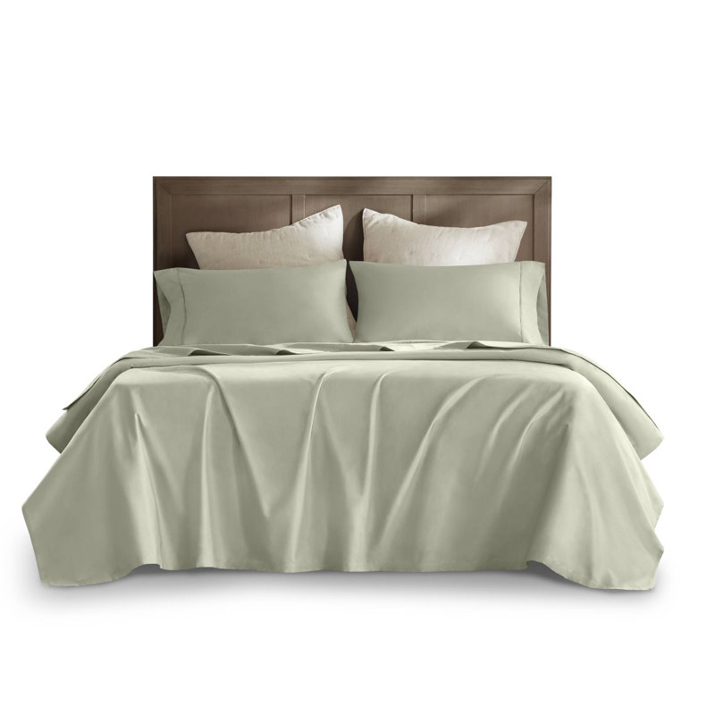 4 Pieces Sateen Sheet Set, Sage, Sage, California King Sheet Set
