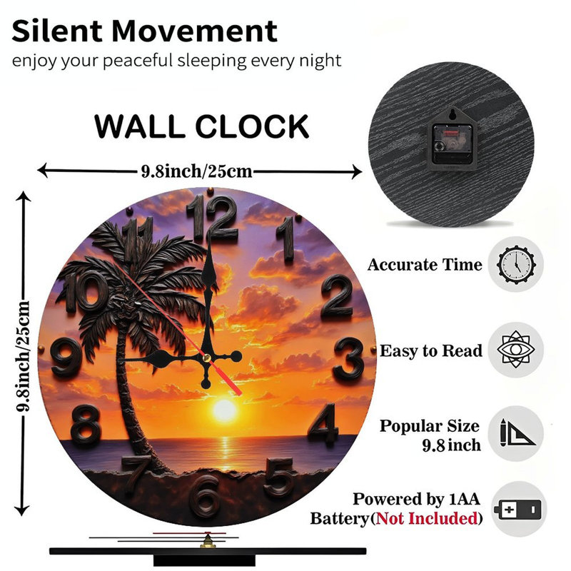Horloge murale Sunset Palm Tree Beach Ocean