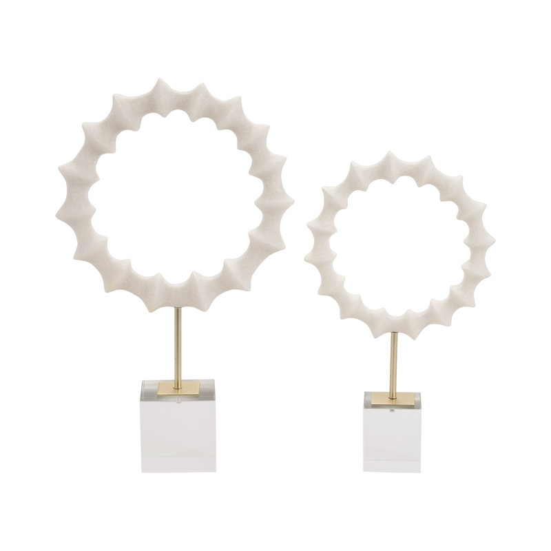 Dimetra Set of 2 PREVISE Statuary in White, Iron and Crystal 15 and 18" Resin Decorative Objects