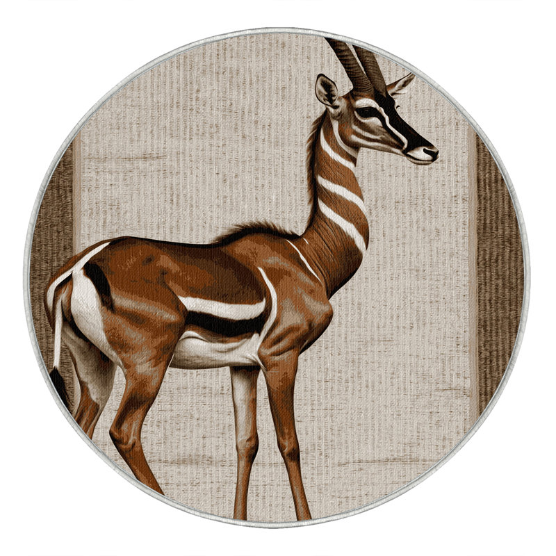 Washable Gerenuk Wildlife Area Rug, Round 3'