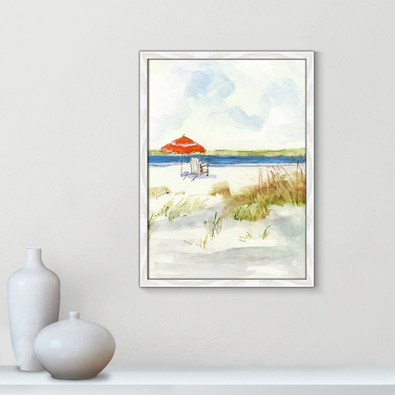 S Croquis de plage I - peinture encadrée, H 35,5 po x l 25,5 x P 0,75 po, Cadre blanc