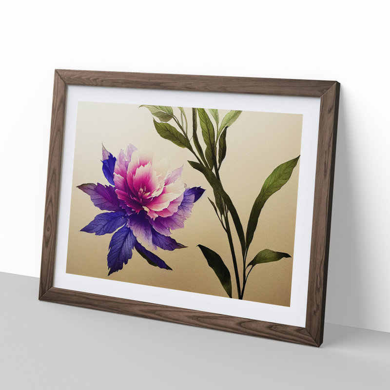 Enigmatic Watercolour Flowers - Single Picture Frame Print, 46cm H x 64cm W x 2cm D, Walnut Framed