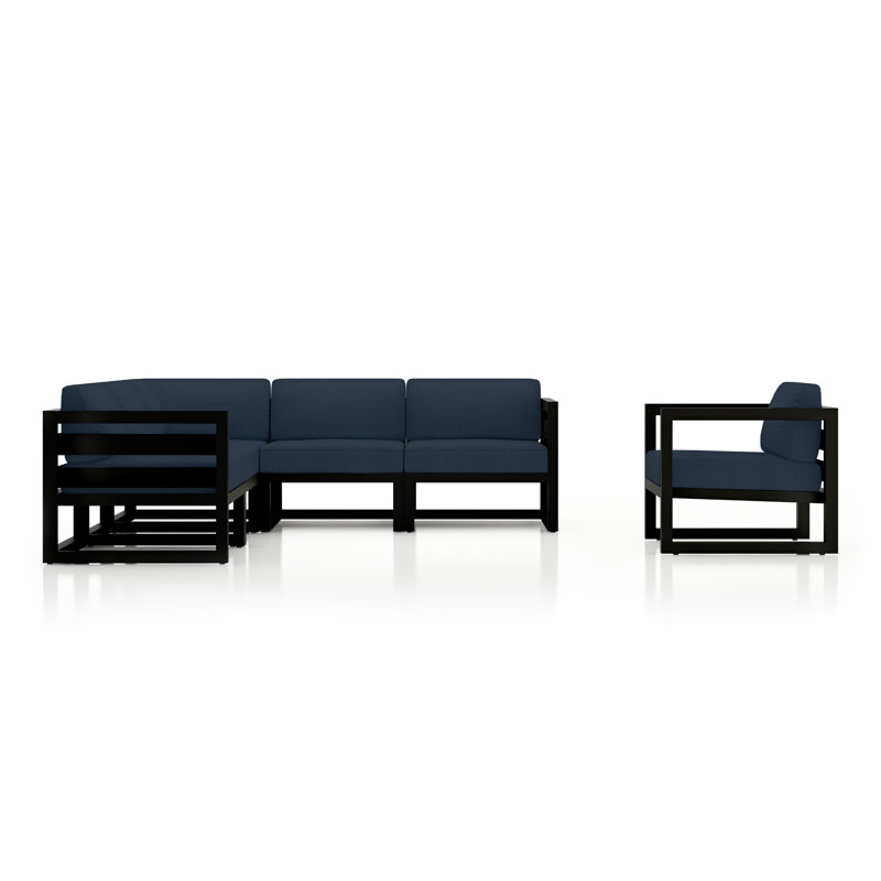 Avion 6 Piece Sectional Set - Black, Spectrum Indigo Sunbrella®, Black