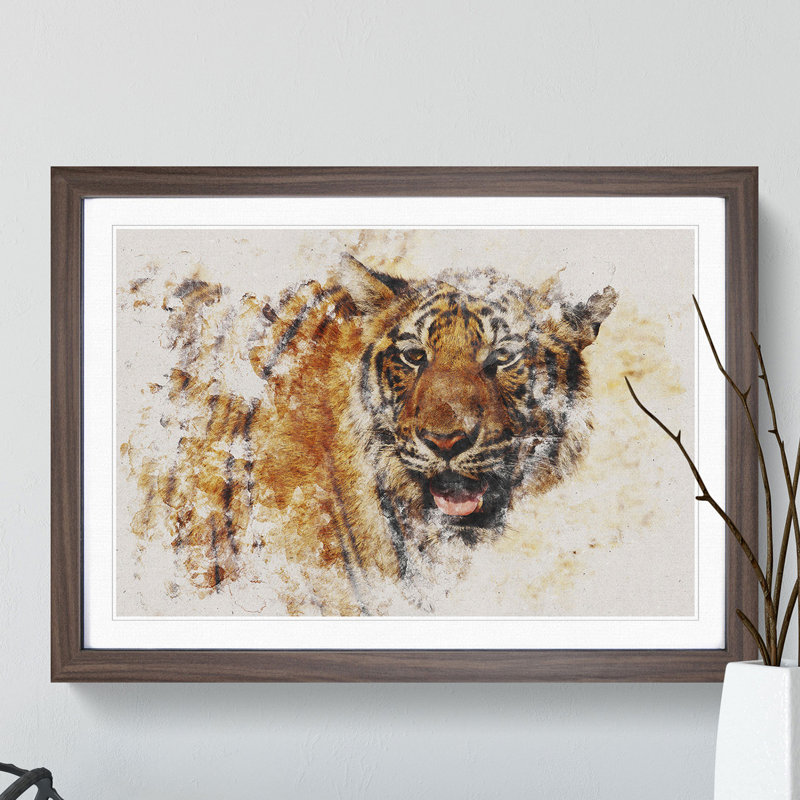 Tiger Vol.7 Watercolour - Picture Frame Graphic Art, Walnut, 27cm H x 36cm W x 2cm D