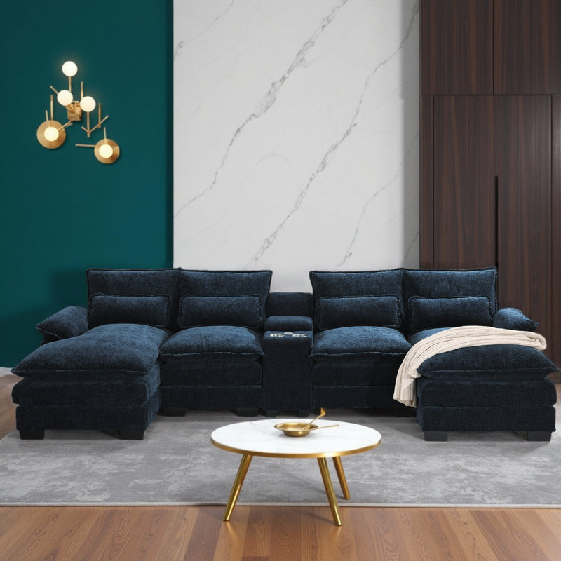 Canapé modulaire en U 5 pièces rembourré, Blue Chenille