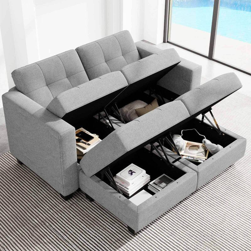 Ayden Hunsicker 63.8'' Modular Upholstered Sectional Sofa Bed Tufted Polyester Blend Sleeper with Storage