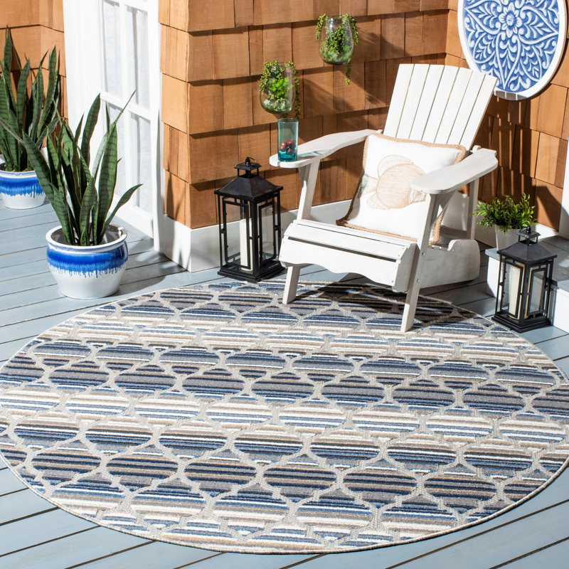 Tapis d'intérieur / extérieur à motif géométrique Longridge Performance, Rond 6 pi 7 po