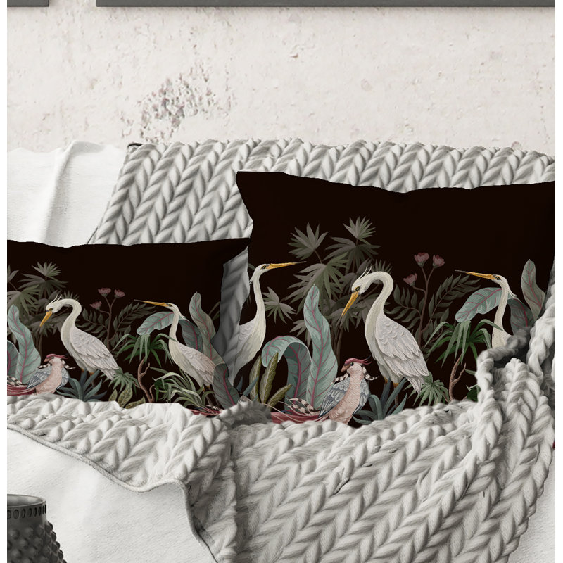 Carré, chinoiserie avec oiseaux et pivoines III - coussin décoratif traditionnel, 16" x 16"