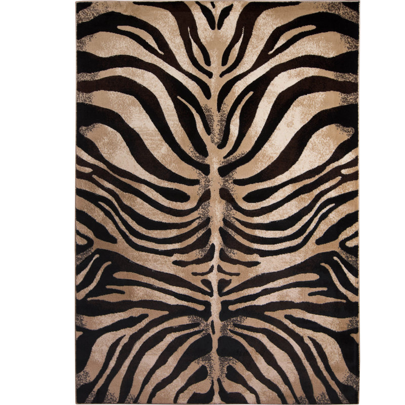 Poway Animal Print Dark Brown/Beige Area Rug, Rectangle 5'2" x 7'2"