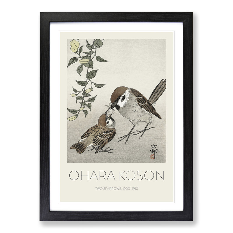 Sparrow Birds & Plants by Ohara Koson - Single Picture Frame Print, 48cm H x 36cm W x 2cm D, Black Framed