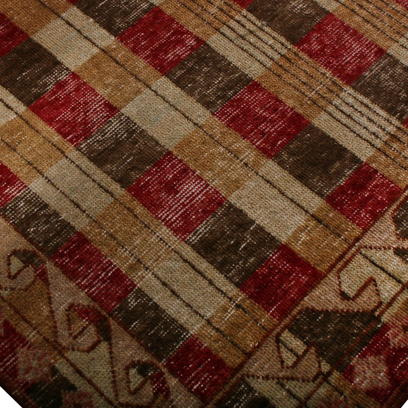 Rug & Kilim's Homage Geometric Beige Brown And Red Wool Custom Rug, Rectangle 10' x 14'
