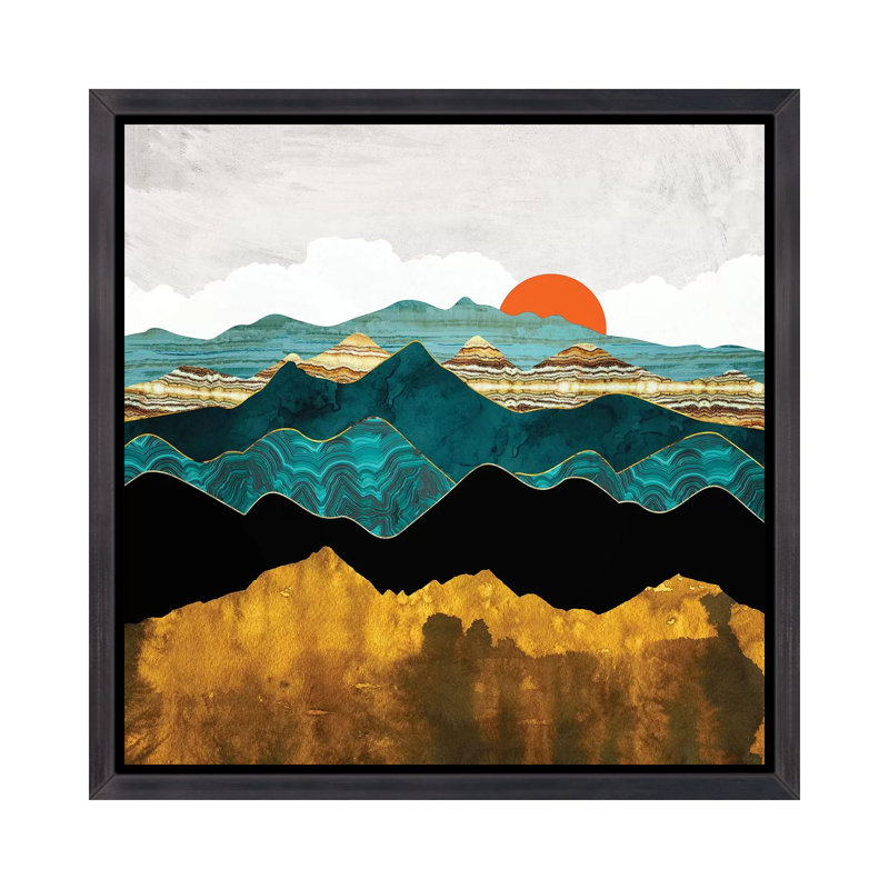 " Turquoise Vista ", 26" H x 26" W x 1.5" D, Distressed Black Floater Framed