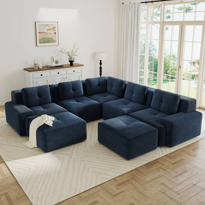 Boneless 116" Oversized Corduroy Modular Sectional With Corner & Ottoman