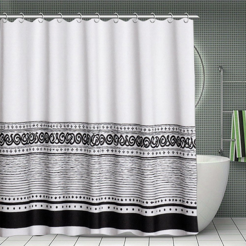 Rideaux de douche à bordure noire et blanche, 71 x 71, Noir / blanc, abstrait