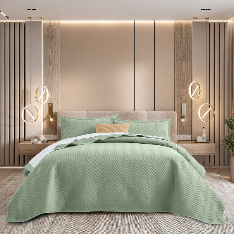Ensemble de courtepointe légère et réversible toutes saisons avec taies décoratives, Grand (90 x 96), Vert olive