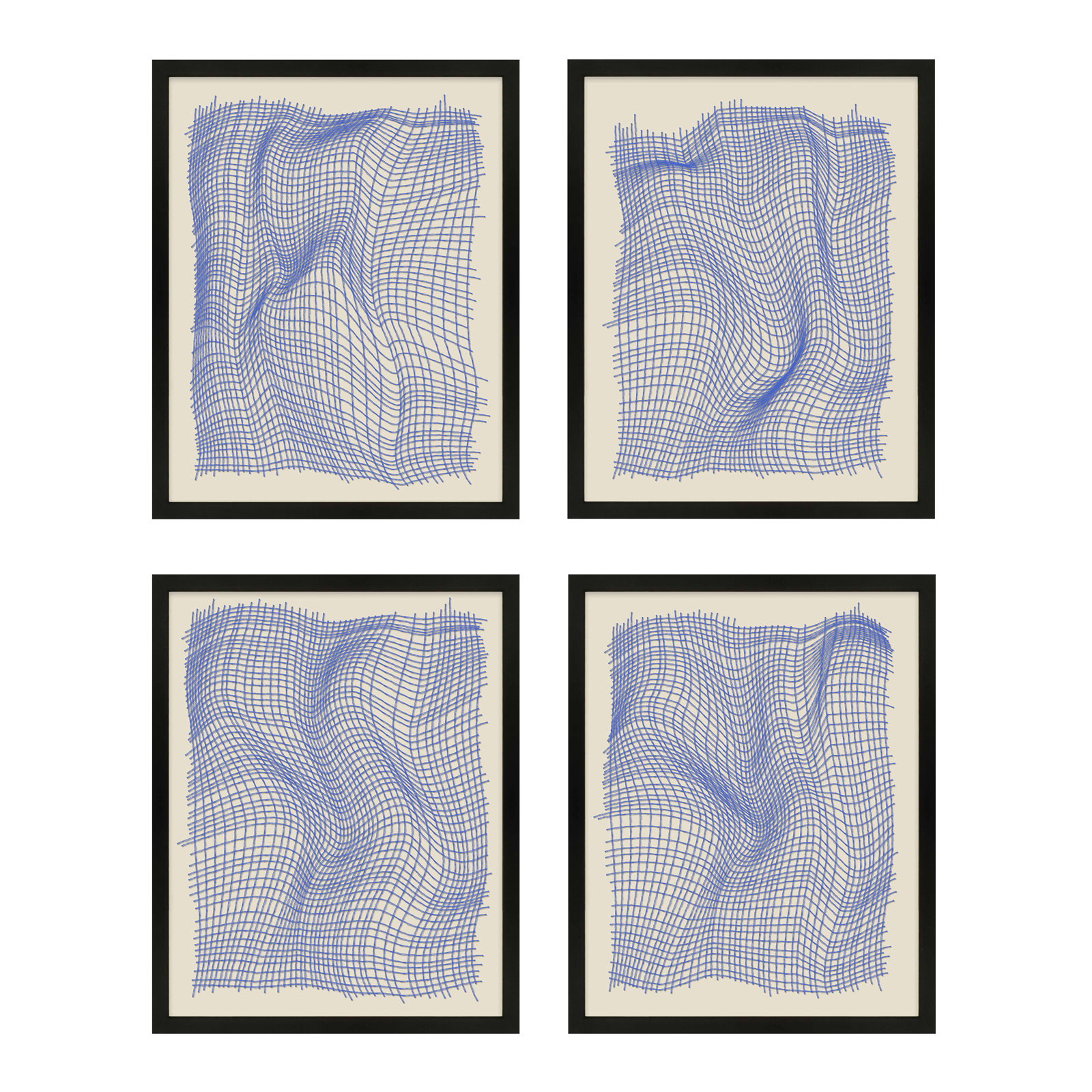 Netting 4-Piece Print Set by Jacques Pilon, 38" H x 120" W x 1.25" D, Black Single Structure Framed Paper
