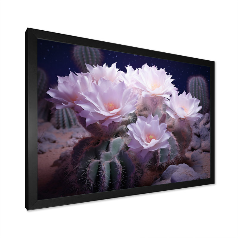 «Manouch Pink Cactus Desert Moonlight Moon II», reproduction sur toile, H 24 po x l 32 po x P 1 po, Cadre photo noir