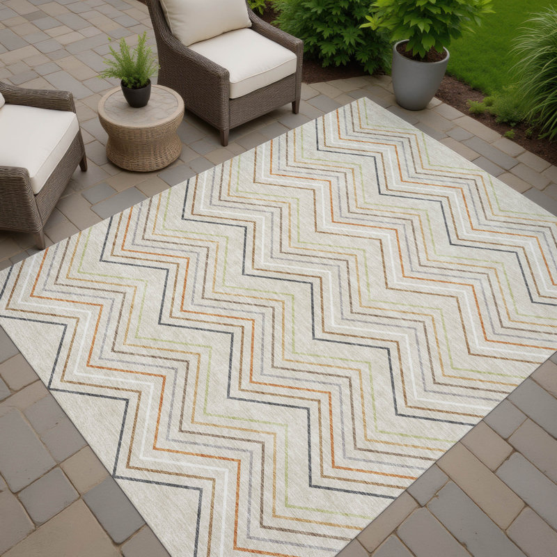 Machine Washable Indoor/Outdoor Keim ACN2392 Stripes Rug, Rectangle 3' x 5'