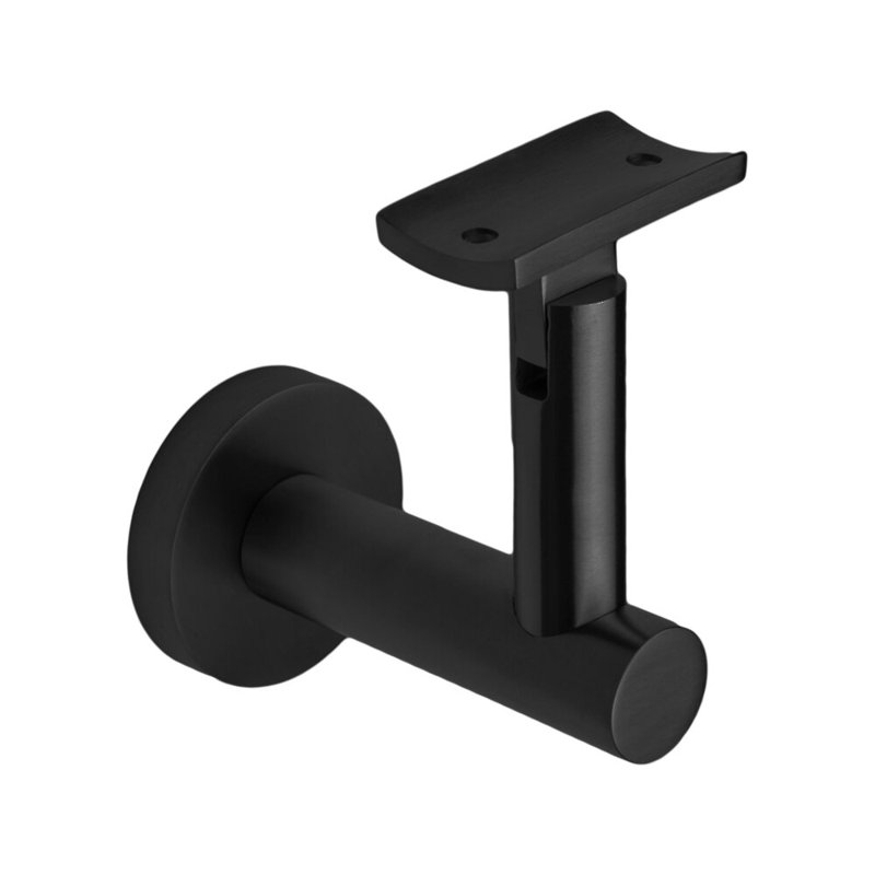 Support de main courante en verre avec rosette ronde et plaque courbée, Noir satiné