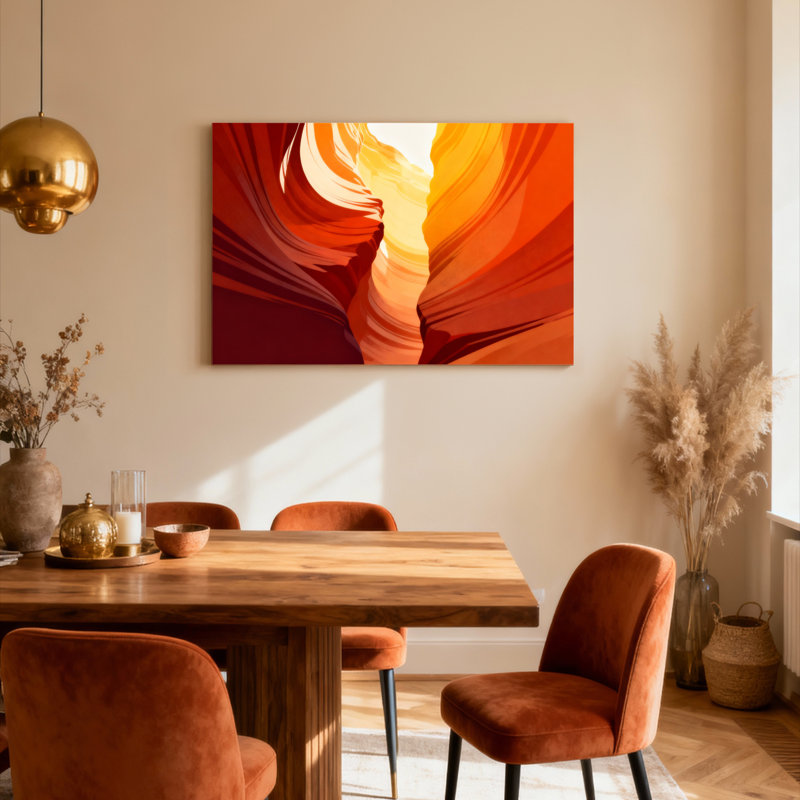 Ensemble de 1 tableau sur toile tendue représentant un paysage abstrait de canyon, H 12 po x l 18 po