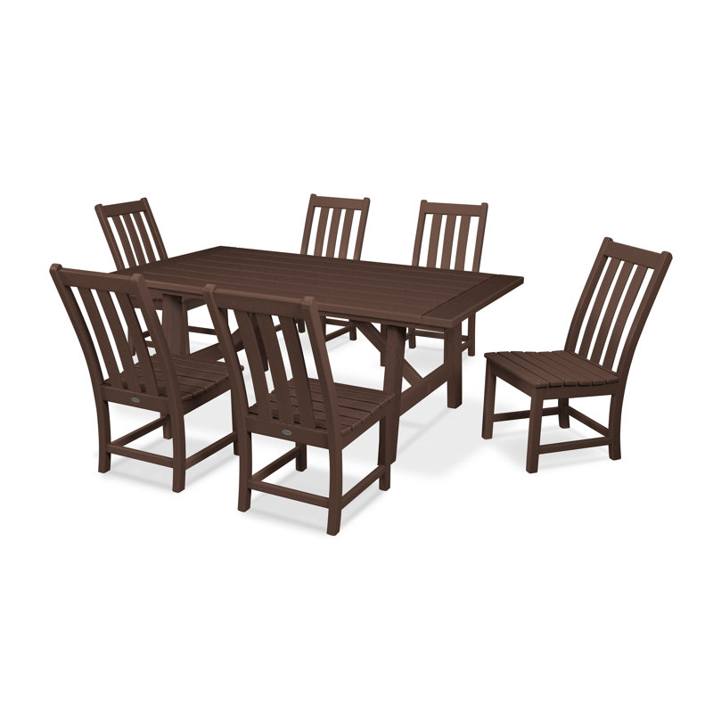 Vineyard 7-Piece Rustic Farmhouse Side Chair Dining Set, Mahogany